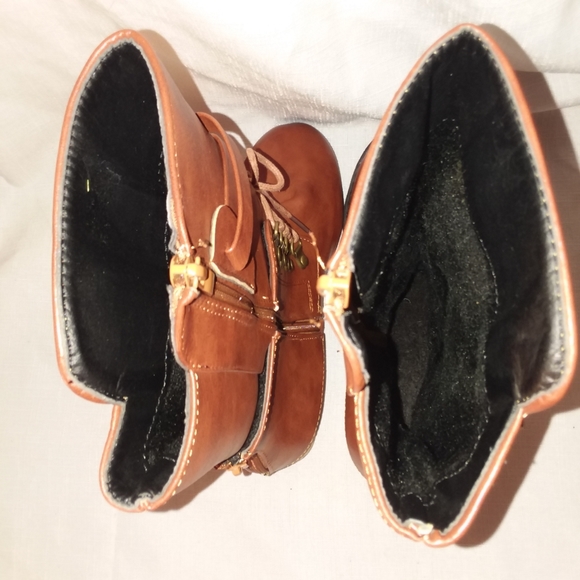 Brown Zip Up Lace Up Faux Leather Combat Moto Style Boots Women's Sz 37 US 6 EUC - Picture 7 of 14